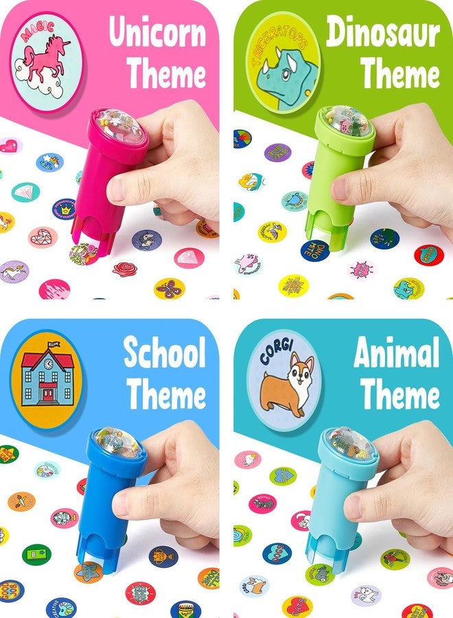 Giant bean Sticker Stamper, 4 Pack of 640 Motivational Sticker Stamps for Kids, Animal Dino Unicorn Theme Cartoon Reward Designs, Teacher Praise Designs for School Supplies Art and Craft Toys - Image 2
